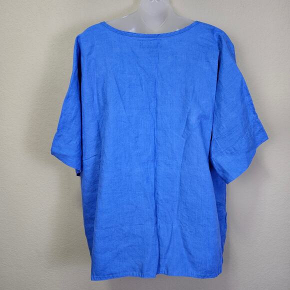FLAX Designs Linen Top Womens 2G Blue Lagenlook Tunic Oversized Boho Shirt 24W - Picture 4 of 14
